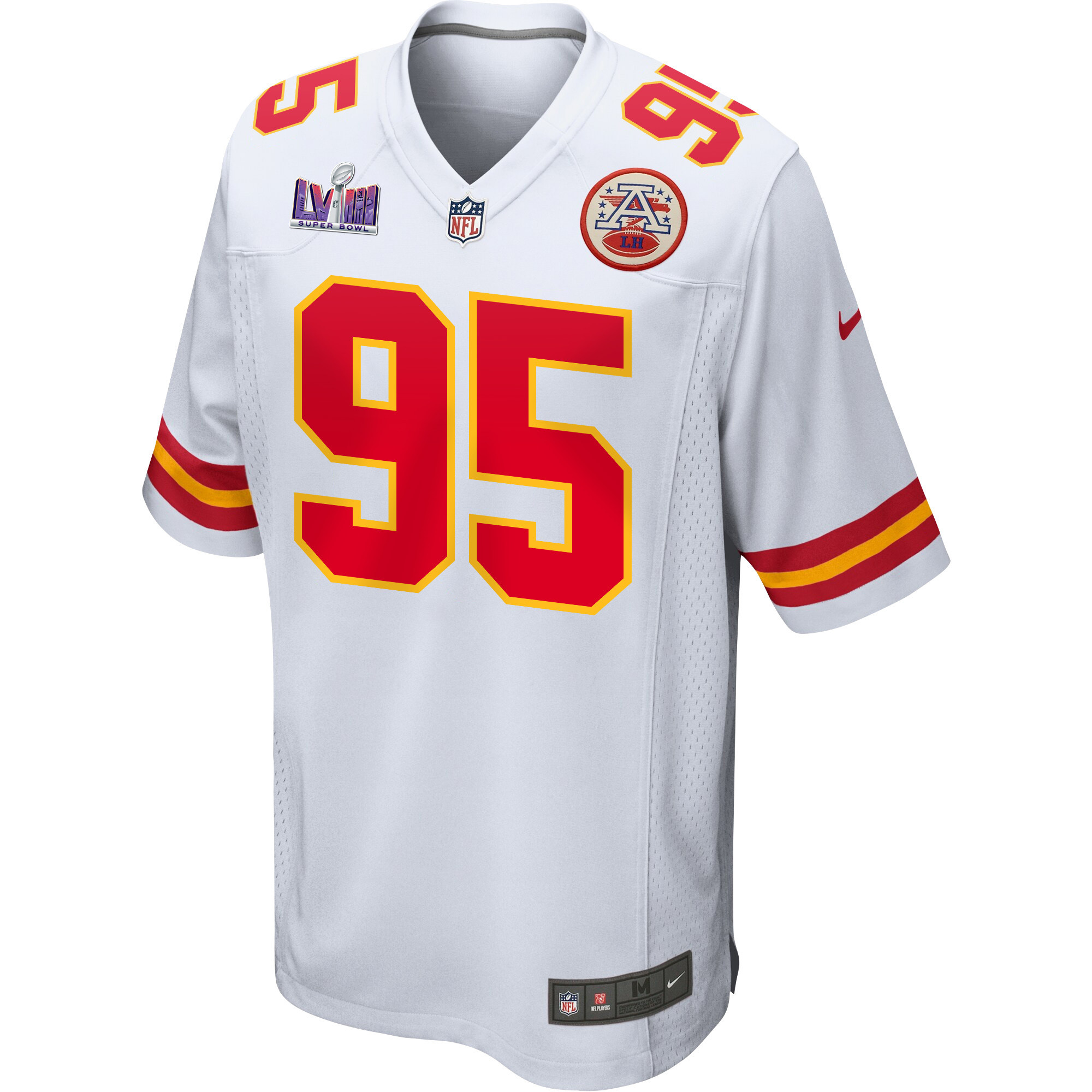 Alternative view of Chris Jones 95 Kansas City Chiefs Super Bowl LVIII Patch Game Men Jersey - White JS3404 nicesnker