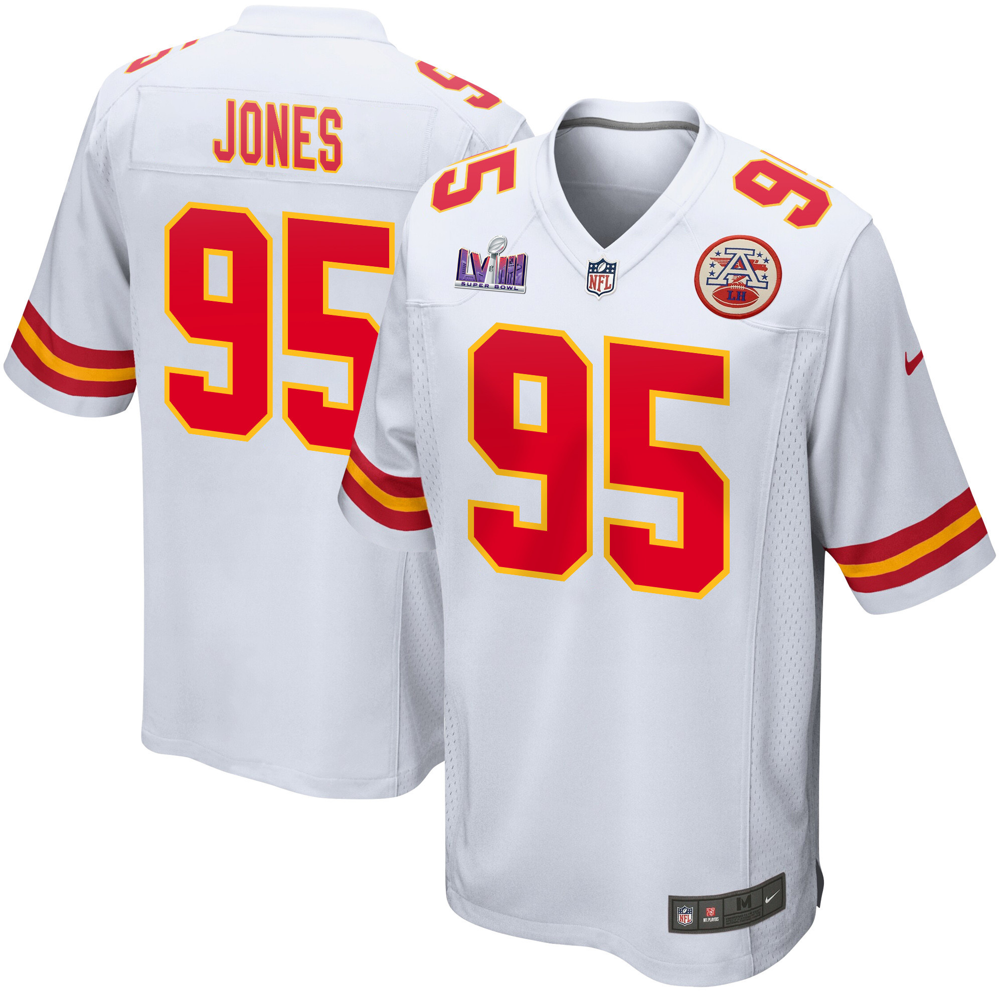 Chris Jones 95 Kansas City Chiefs Super Bowl LVIII Patch Game Men Jersey - White JS3404 nicesnker
