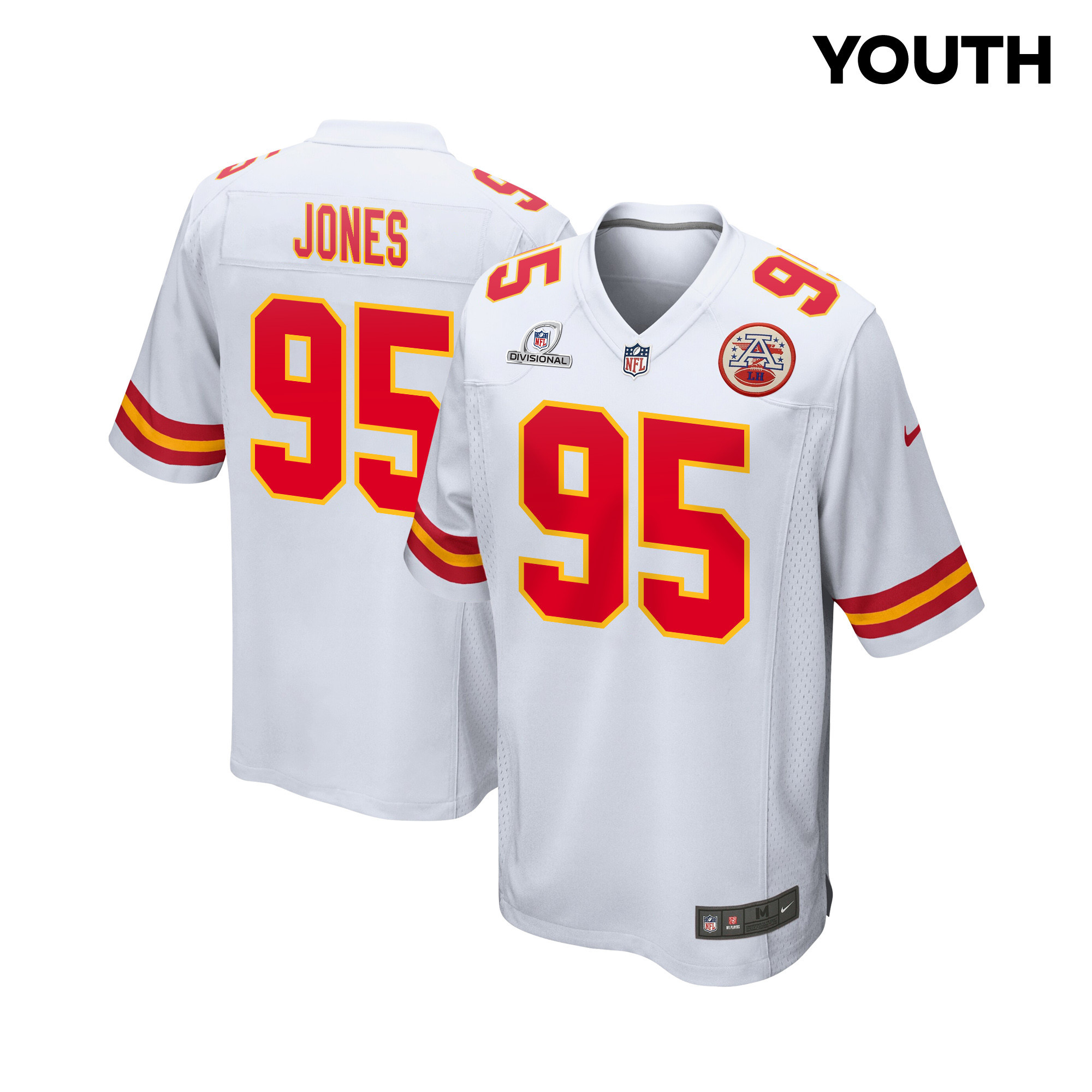 Chris Jones 95 Kansas City Chiefs Super Bowl LVIII Patch Game YOUTH Jersey - White JS6455 nicesnker