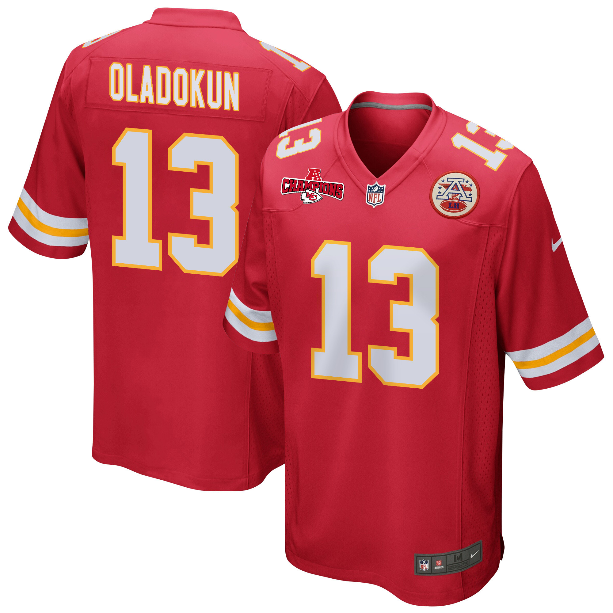 Chris Oladokun 13 Kansas City Chiefs AFC Champions Patch Game Men Jersey - Red JS9496 nicesnker