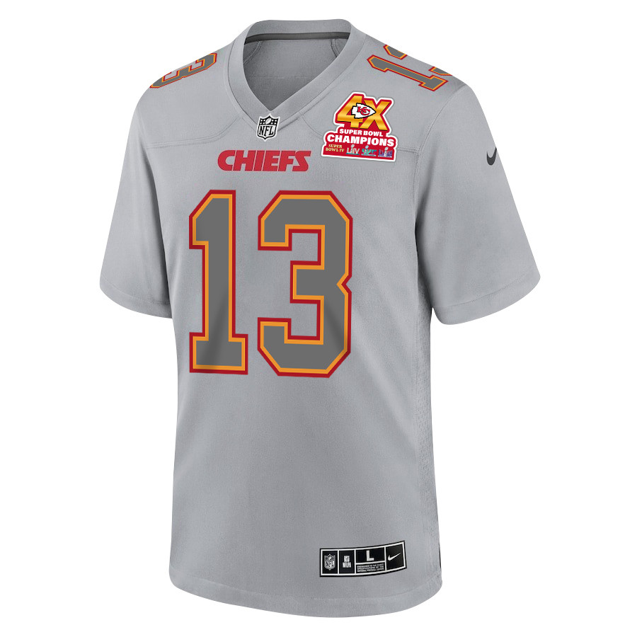 Alternative view of Chris Oladokun 13 Kansas City Chiefs Super Bowl LVIII Champions 4X Atmosphere Fashion Game Men Jersey - Gray JS9436 nicesnker