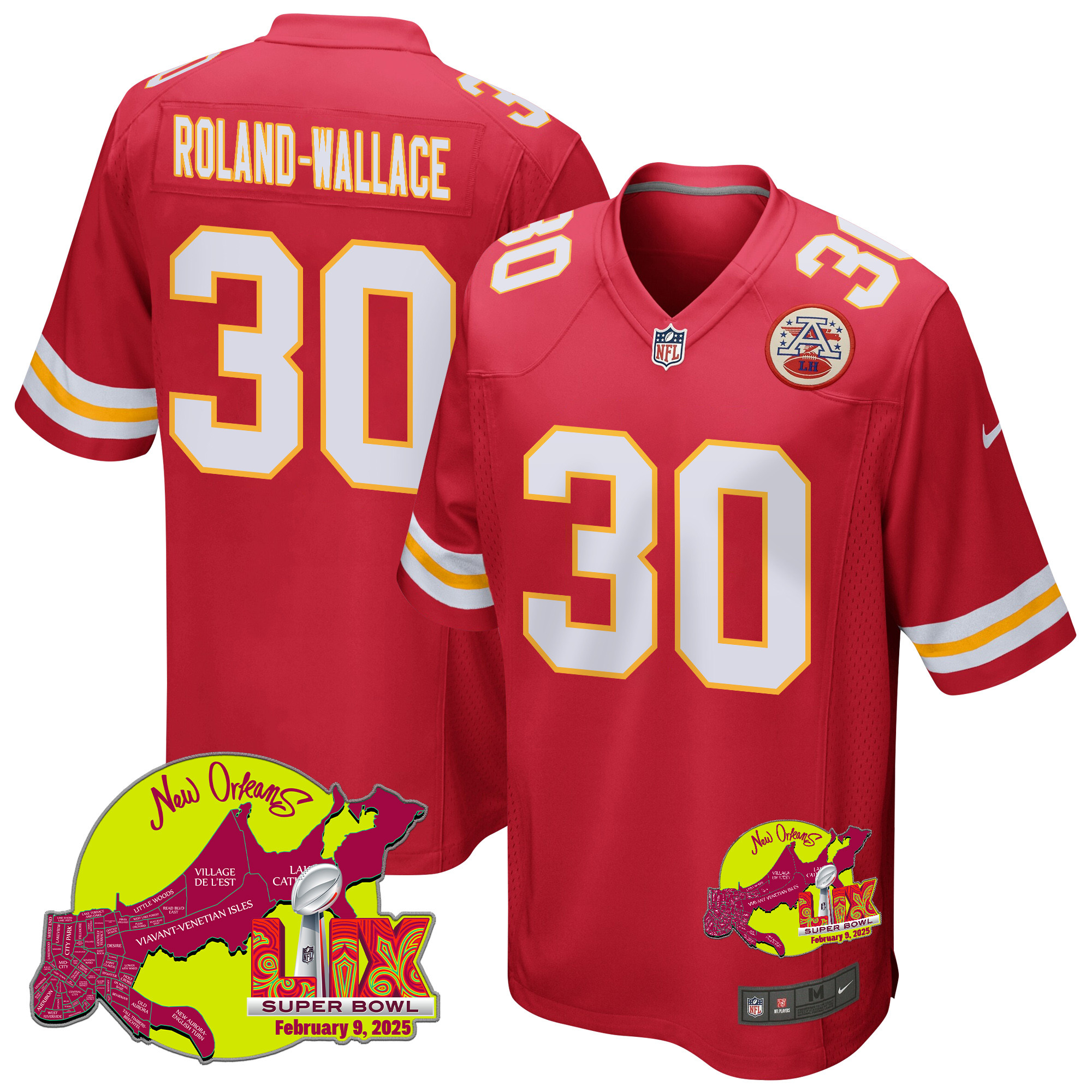 Chris Roland-Wallace 30 Kansas City Chiefs Super Bowl LIX New Orleans Patch Game Men Jersey - Red JS9610 nicesnker