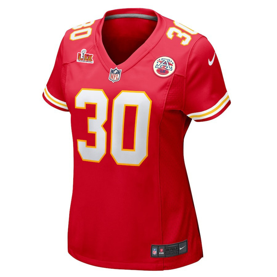 Alternative view of Chris Roland-Wallace #30 Kansas City Chiefs Super Bowl LIX Women's Jersey - Red JS9574 nicesnker