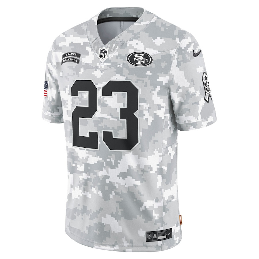 Alternative view of Christian McCaffrey 23 San Francisco 49ers 2024 Salute to Service Limited Men Jersey - Arctic Camo JS8851 nicesnker