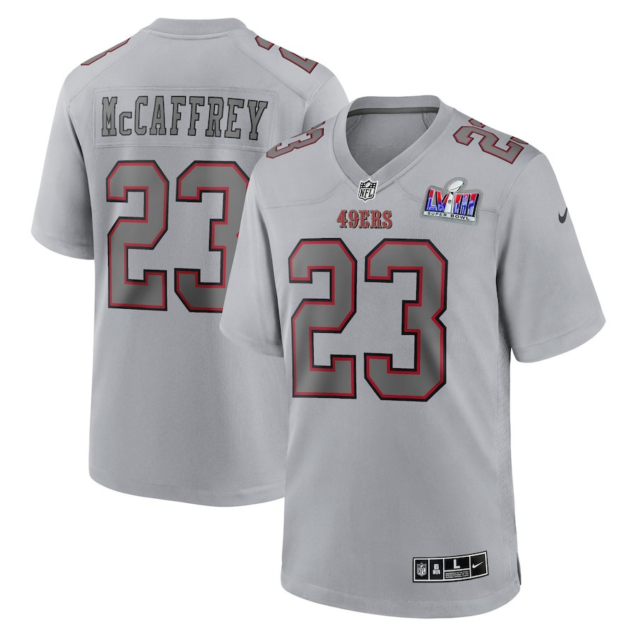 Christian McCaffrey 23 San Francisco 49ers Super Bowl LVIII Atmosphere Fashion Game Men Jersey - Gray JS3430 nicesnker