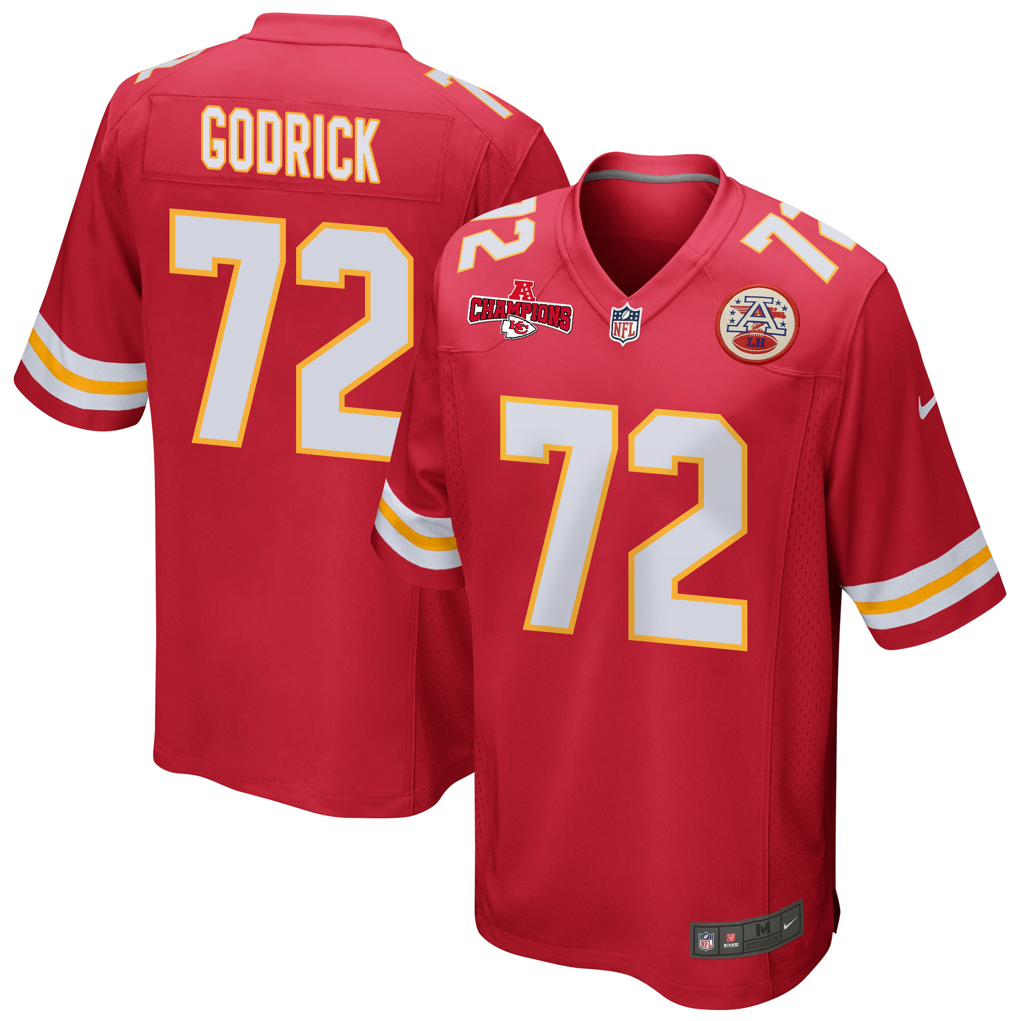 Chukwuebuka Godrick 72 Kansas City Chiefs AFC Champions Patch Game Men Jersey - Red JS4174 nicesnker