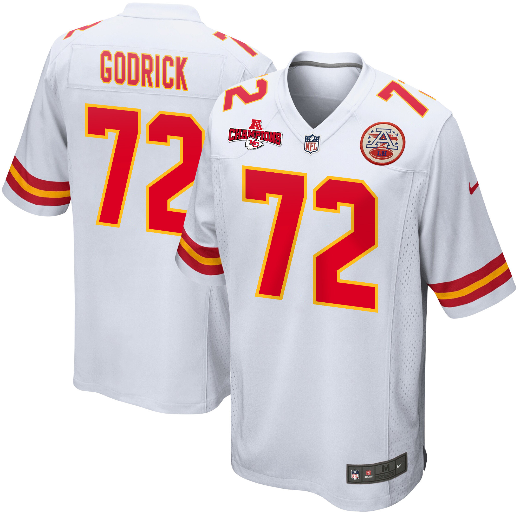 Chukwuebuka Godrick 72 Kansas City Chiefs AFC Champions Patch Game Men Jersey - White JS5071 nicesnker
