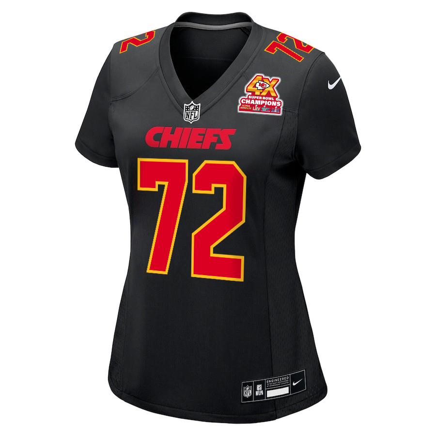 Alternative view of Chukwuebuka Godrick 72 Kansas City Chiefs Super Bowl LVIII Champions 4X Fashion Game Women Jersey - Carbon Black JS6642 nicesnker
