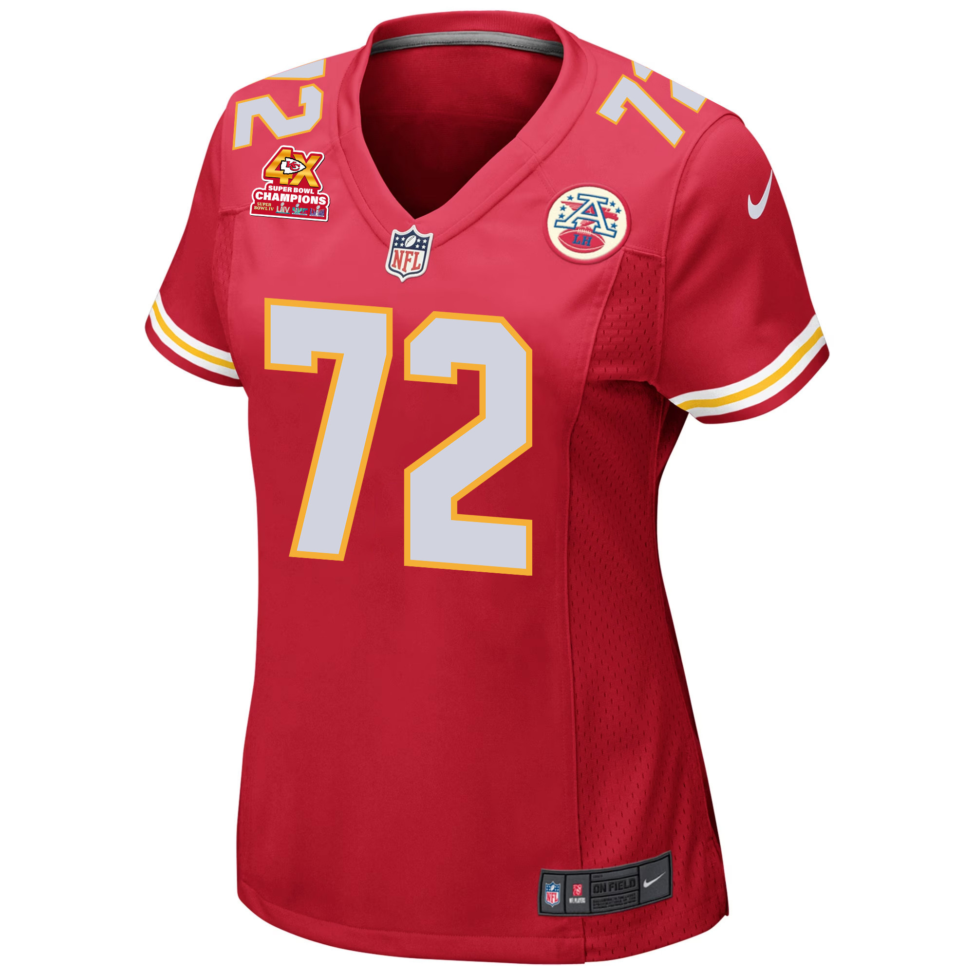 Alternative view of Chukwuebuka Godrick 72 Kansas City Chiefs Super Bowl LVIII Champions 4X Game Women Jersey - Red JS4658 nicesnker