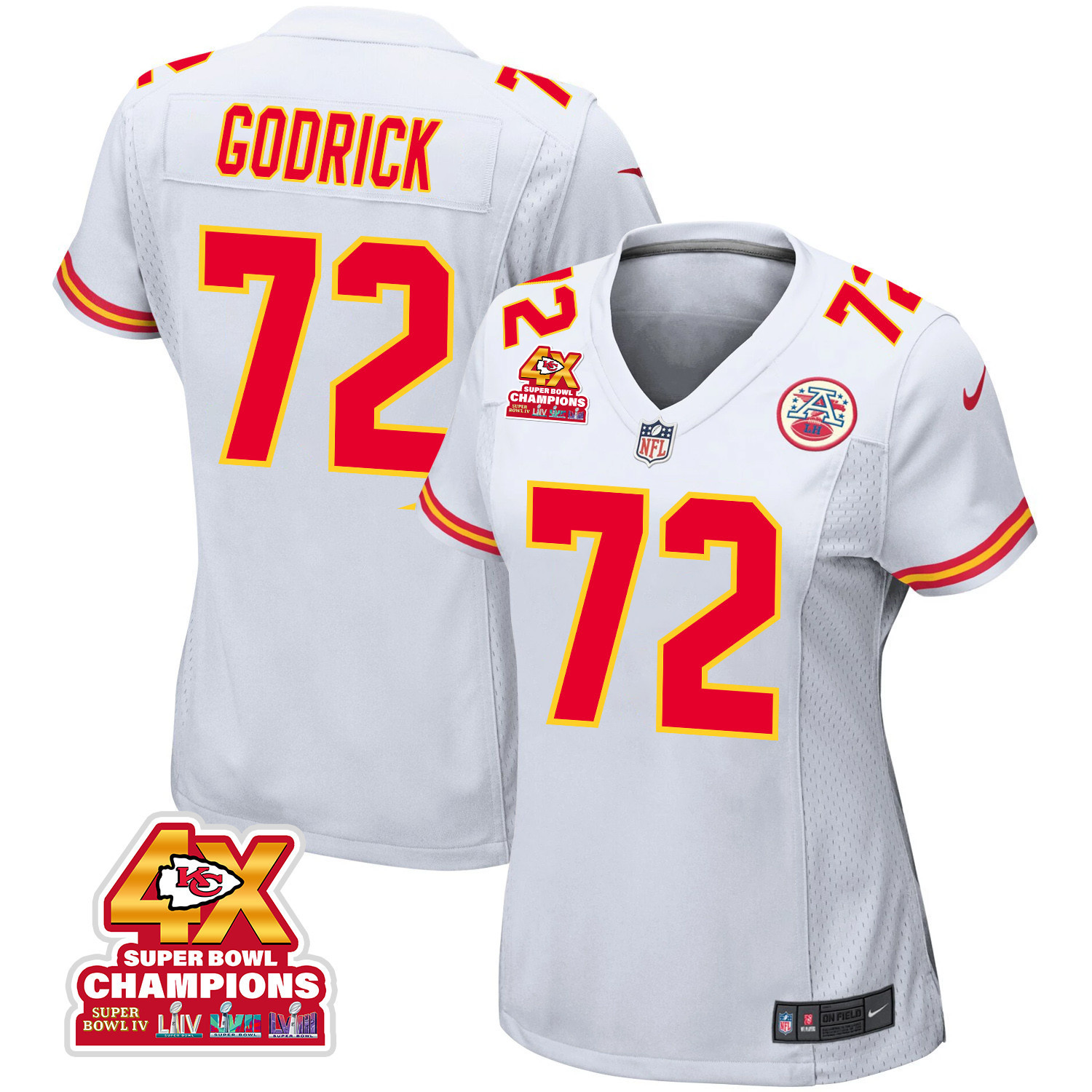 Chukwuebuka Godrick 72 Kansas City Chiefs Super Bowl LVIII Champions 4X Game Women Jersey - White JS7351 nicesnker