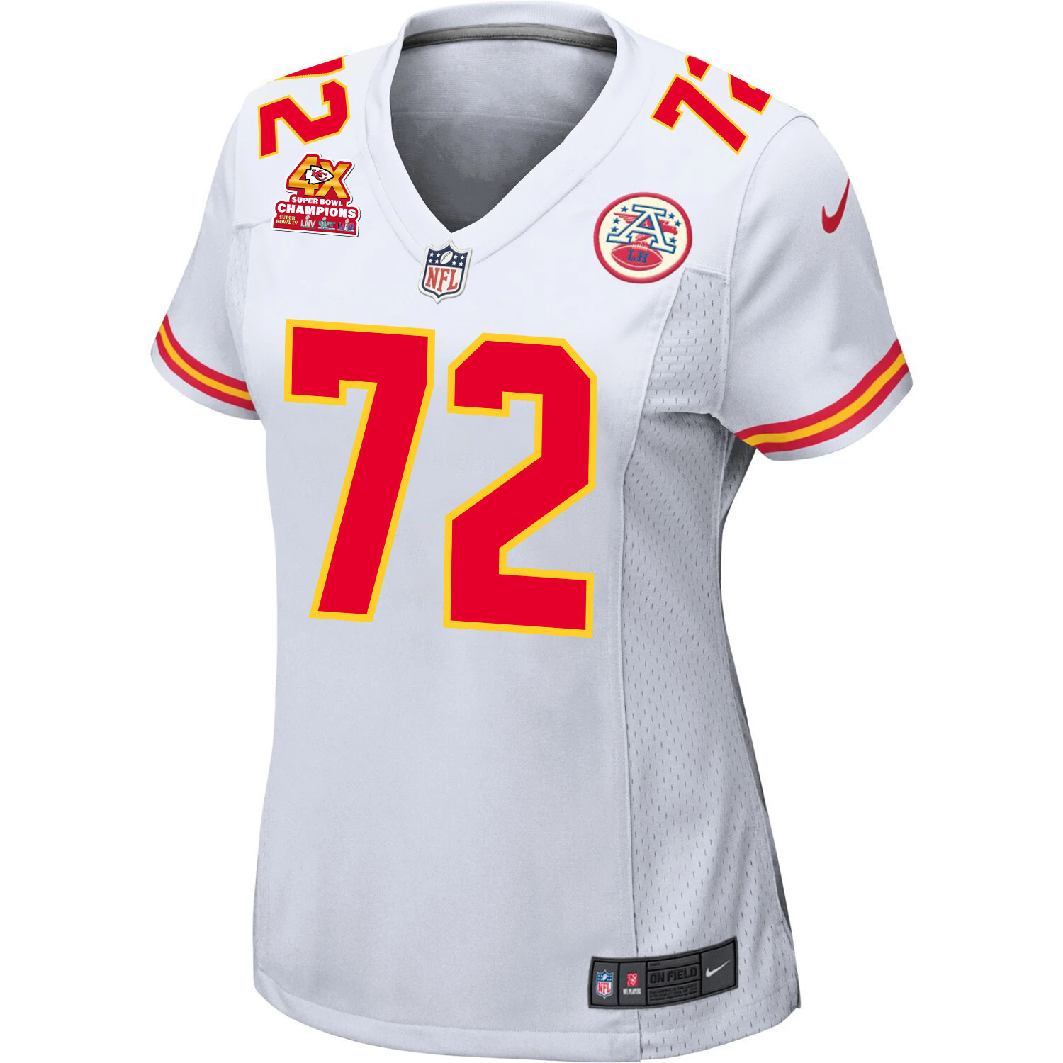 Alternative view of Chukwuebuka Godrick 72 Kansas City Chiefs Super Bowl LVIII Champions 4X Game Women Jersey - White JS7351 nicesnker
