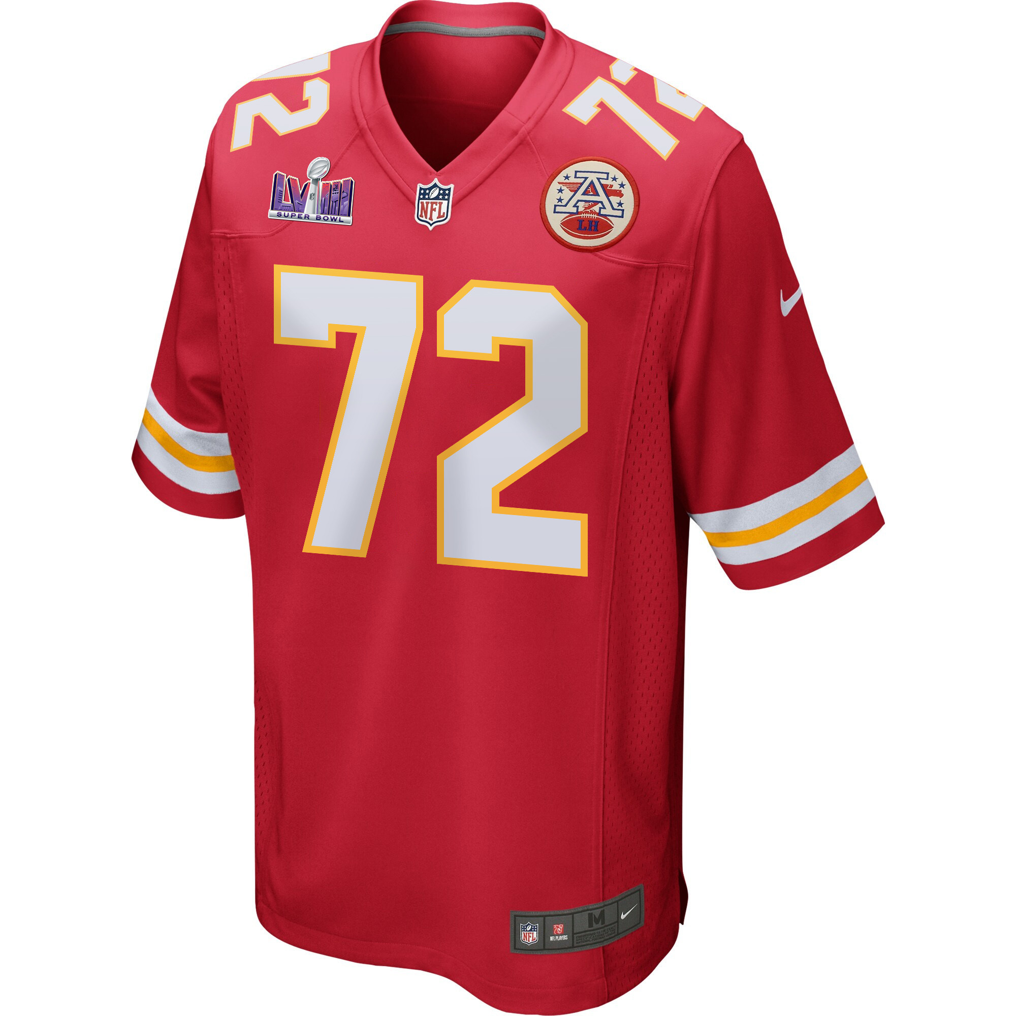 Alternative view of Chukwuebuka Godrick 72 Kansas City Chiefs Super Bowl LVIII Patch Game Men Jersey - Red JS6331 nicesnker