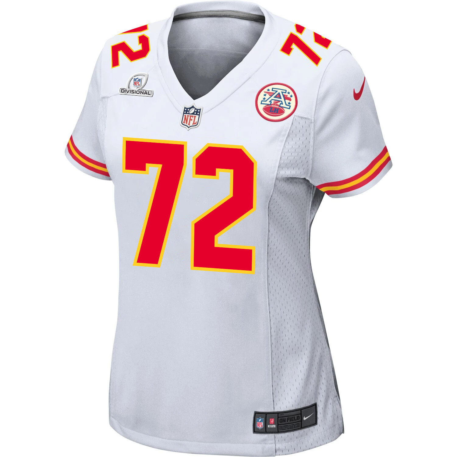 Alternative view of Chukwuebuka Godrick 72 Kansas City Chiefs Super Bowl LVIII Patch Game Women Jersey - White JS2249 nicesnker