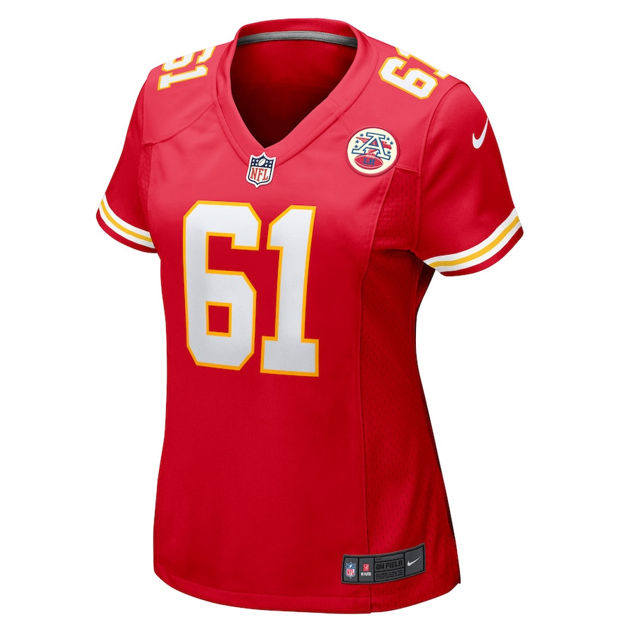 Alternative view of C.J. Hanson 61 Kansas City Chiefs Women's Game Jersey - Red JS9357 nicesnker