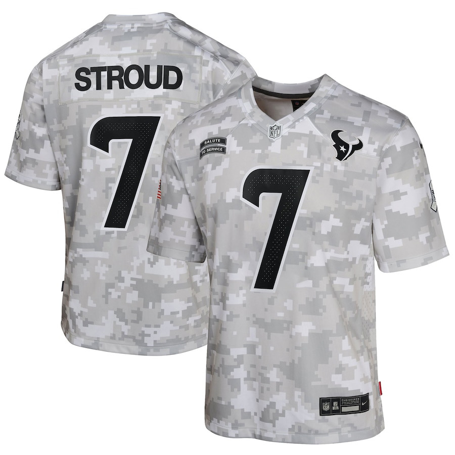 C.J. Stroud 7 Houston Texans 2024 Salute to Service Game YOUTH Jersey - Arctic Camo JS9944 nicesnker