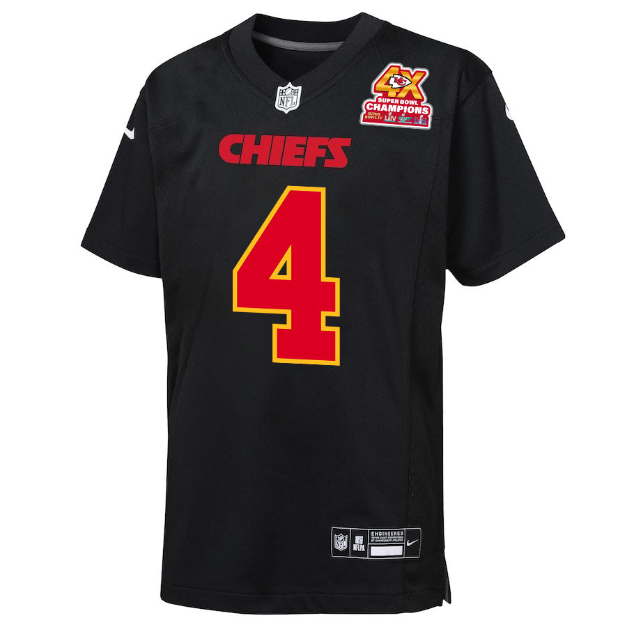 Alternative view of Clyde Edwards-Helaire 25 Kansas City Chiefs Super Bowl LVIII Champions 4X Fashion Game YOUTH Jersey - Carbon Black JS2990 nicesnker