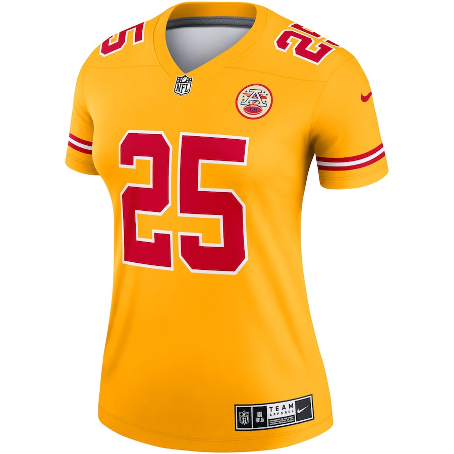 Alternative view of Clyde Edwards-Helaire 25 Kansas City Chiefs Women Inverted Legend Jersey - Gold JS4567 nicesnker
