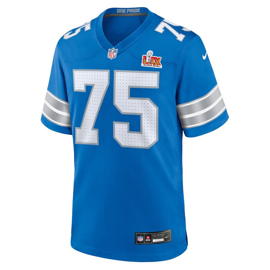 Alternative view of Colby Sorsdal #75 Detroit Lions Super Bowl LIX YOUTH Jersey - Blue JS5315 nicesnker