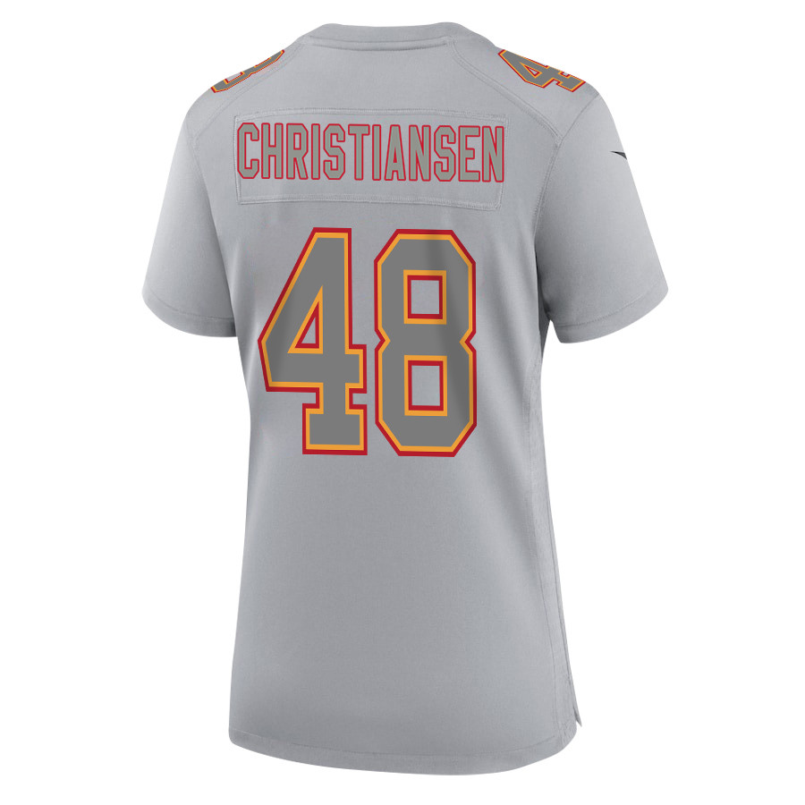 Alternative view of Cole Christiansen 48 Kansas City Chiefs Super Bowl LVIII Champions 4X Atmosphere Fashion Game Women Jersey - Gray JS4621 nicesnker