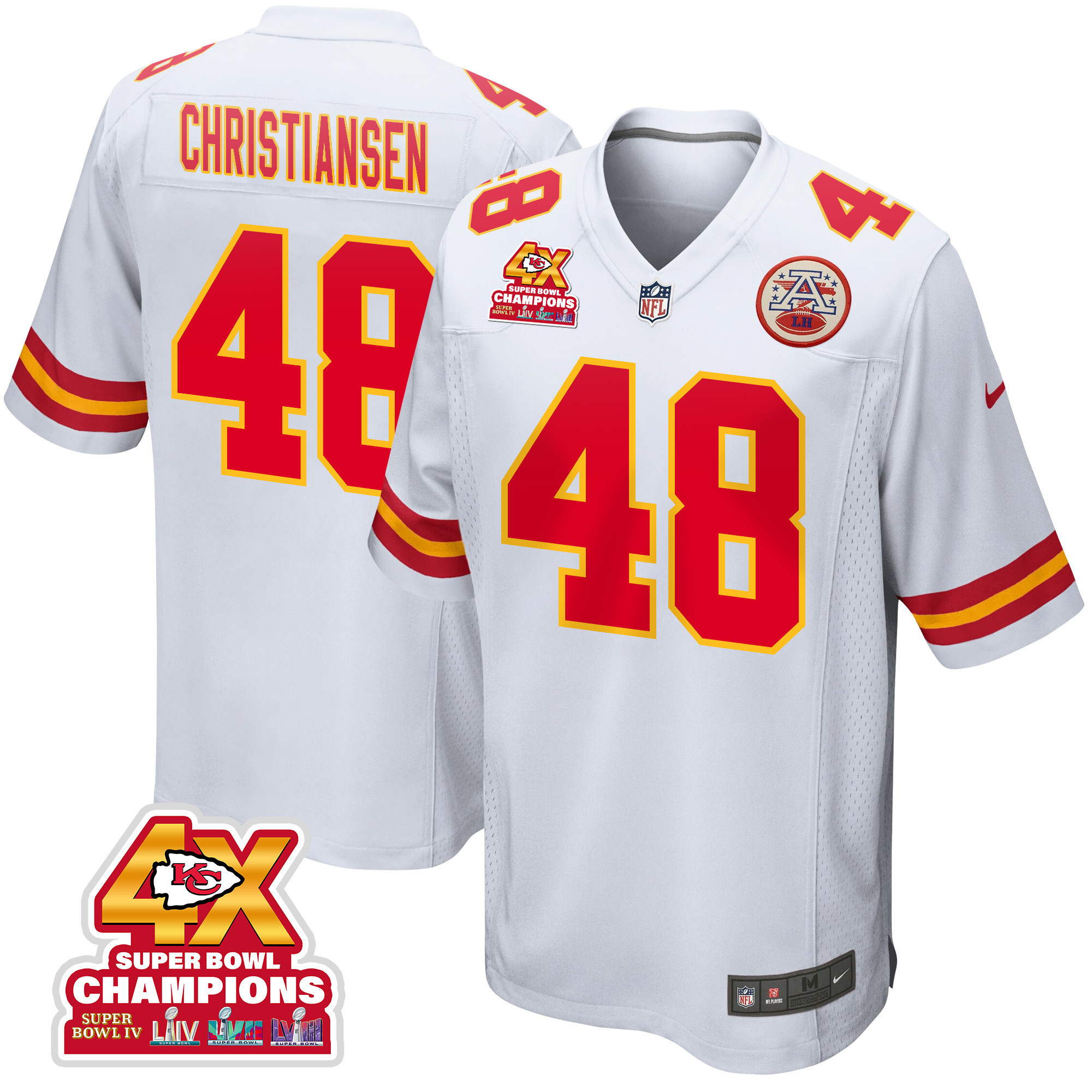 Cole Christiansen 48 Kansas City Chiefs Super Bowl LVIII Champions 4X Game Men Jersey - White JS3008 nicesnker