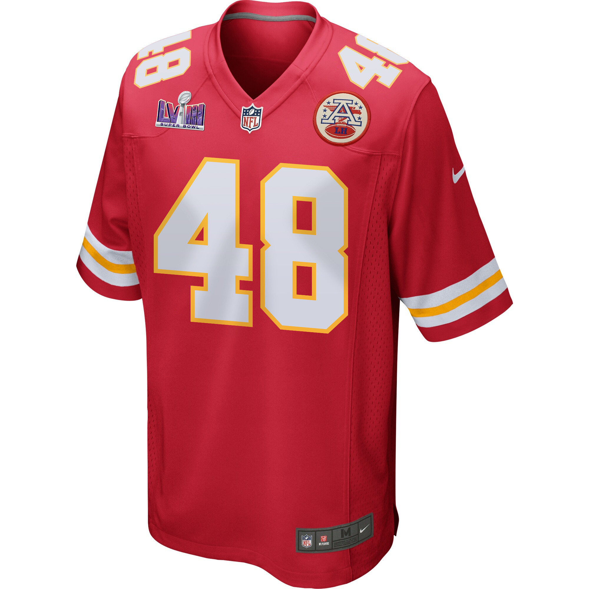 Alternative view of Cole Christiansen 48 Kansas City Chiefs Super Bowl LVIII Patch Game Men Jersey - Red JS6706 nicesnker