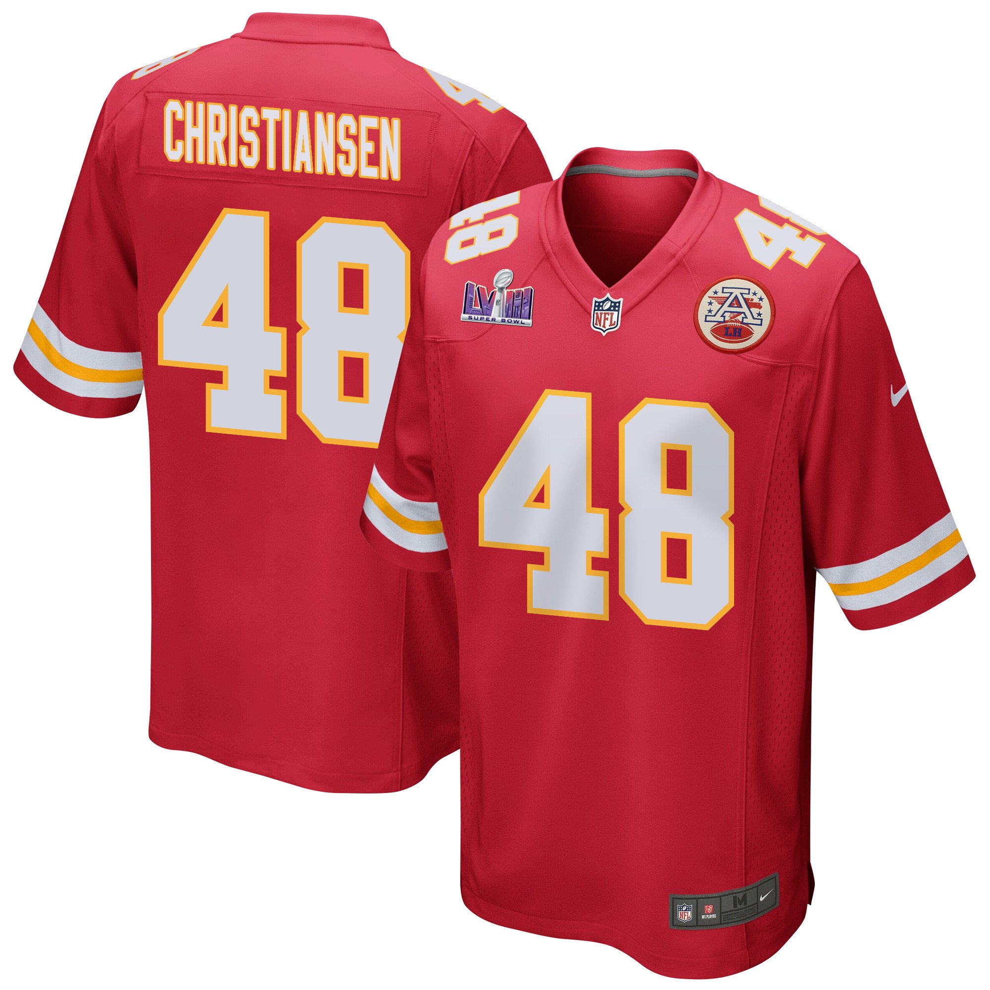 Cole Christiansen 48 Kansas City Chiefs Super Bowl LVIII Patch Game Men Jersey - Red JS6706 nicesnker