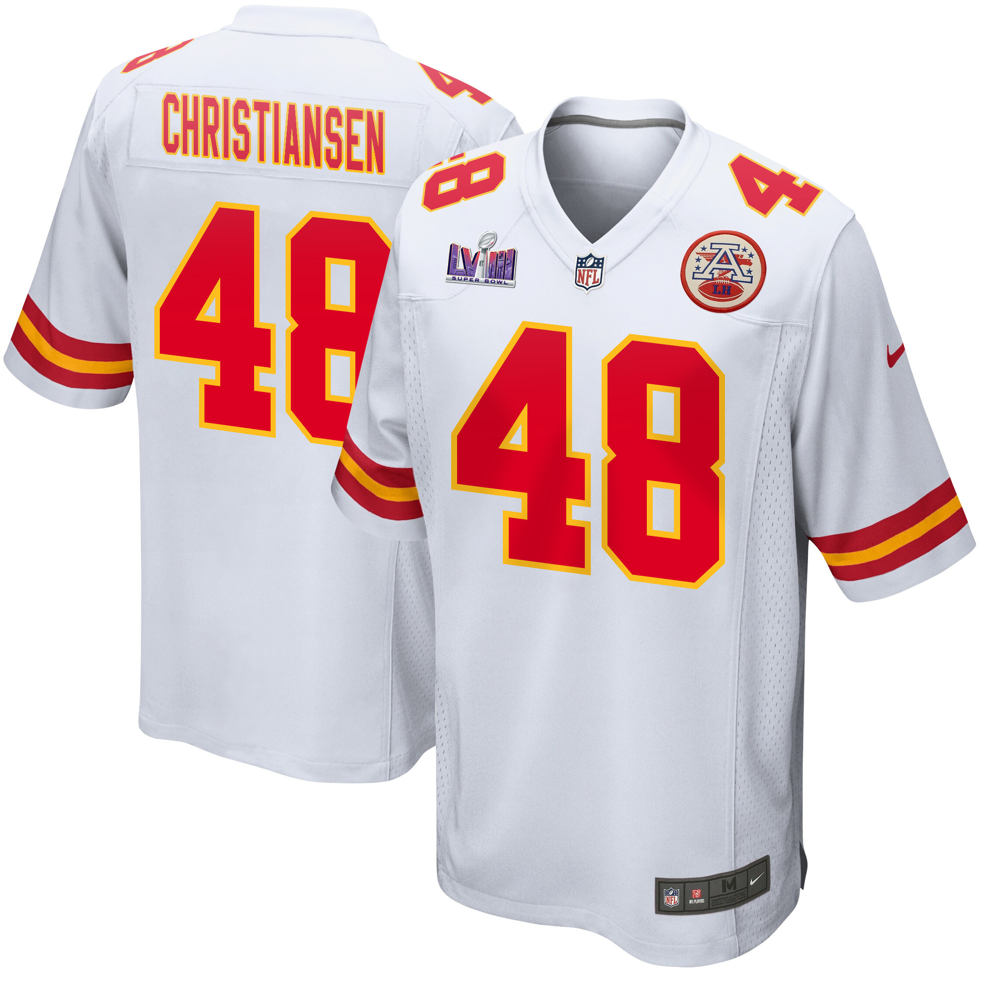 Cole Christiansen 48 Kansas City Chiefs Super Bowl LVIII Patch Game Men Jersey - White JS2519 nicesnker