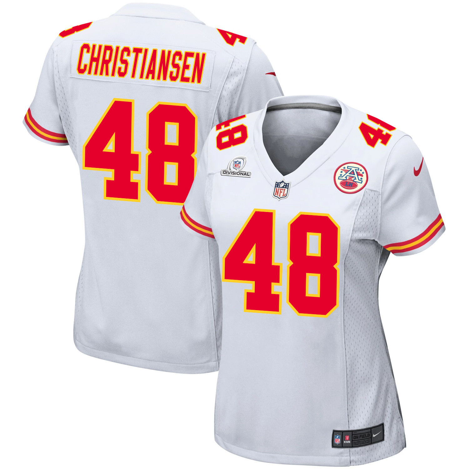 Cole Christiansen 48 Kansas City Chiefs Super Bowl LVIII Patch Game Women Jersey - White JS7520 nicesnker