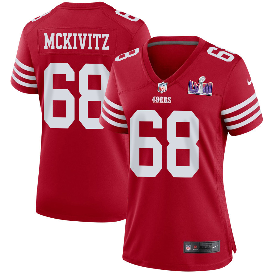 Colton McKivitz 68 San Francisco 49ers Super Bowl LVIII Patch Game Women Jersey - Scarlet JS7691 nicesnker