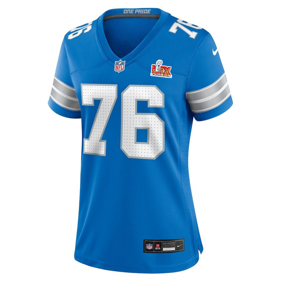 Alternative view of Connor Galvin #76 Detroit Lions Super Bowl LIX Women's Jersey - Blue JS6482 nicesnker