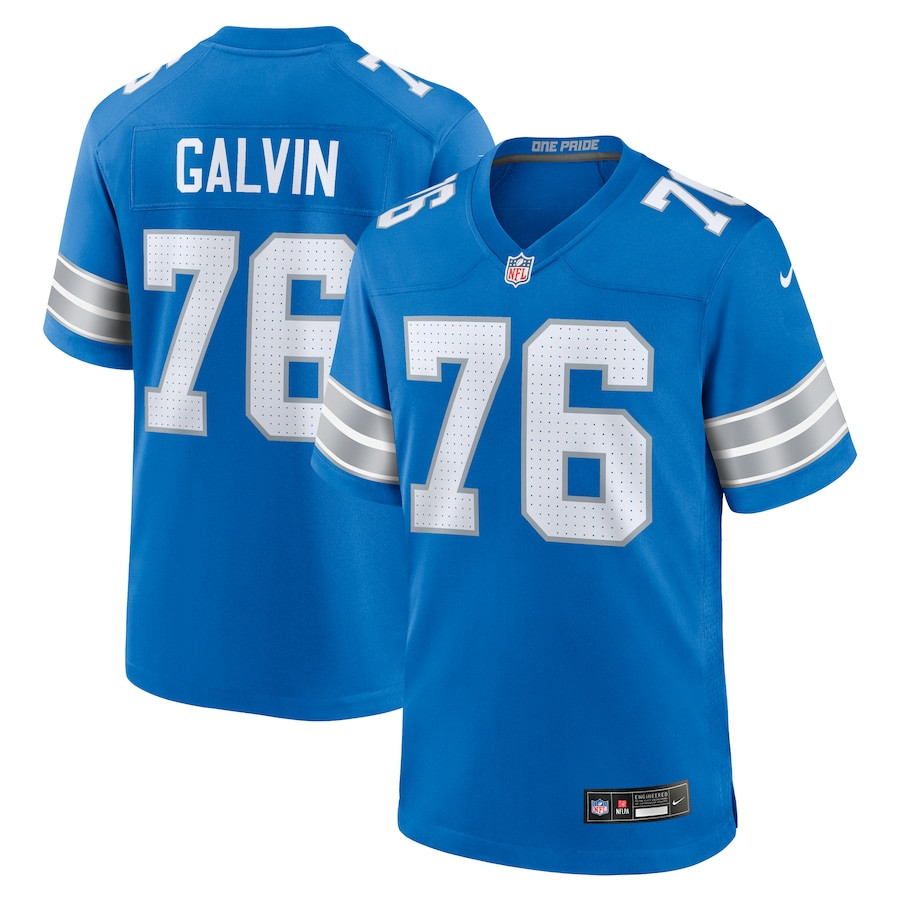 Connor Galvin 76 Detroit Lions Team Game Men Jersey - Blue JS2960 nicesnker