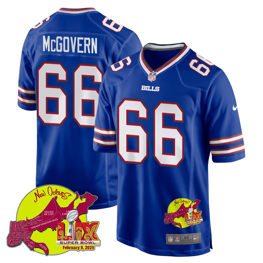 Connor McGovern 66 Buffalo Bills Super Bowl LIX New Orleans Patch Game Men Jersey - Royal JS3176 nicesnker