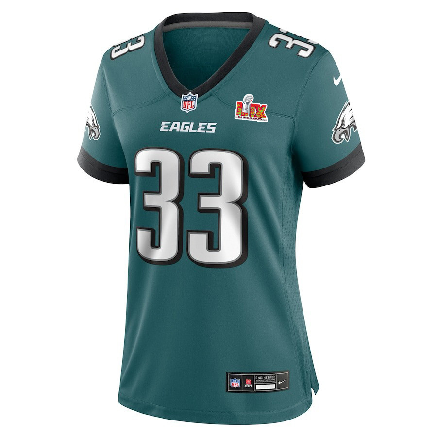 Alternative view of Cooper DeJean #33 Philadelphia Eagles Super Bowl LIX Women's Jersey - Midnight Green JS8794 nicesnker