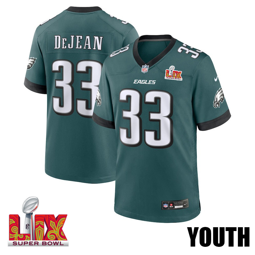 Cooper DeJean #33 Philadelphia Eagles Super Bowl LIX YOUTH Jersey - Midnight Green JS3811 nicesnker