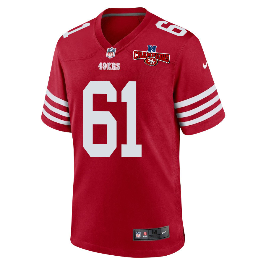 Alternative view of Corey Luciano 61 San Francisco 49ers NFC Champions Patch Game Men Jersey - Scarlet JS5980 nicesnker