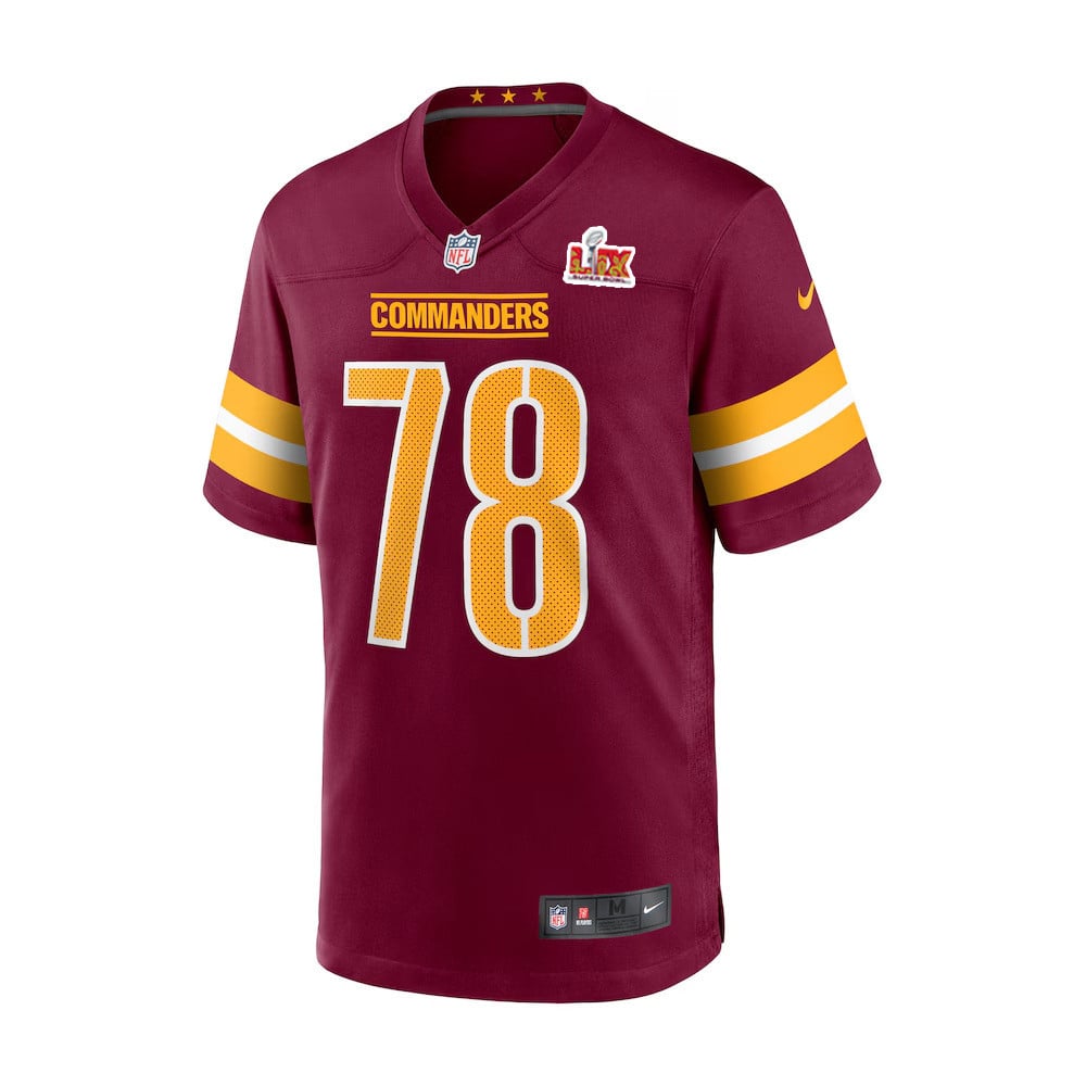 Alternative view of Cornelius Lucas #78 Washington Commanders Super Bowl LIX Jersey - Men's - Burgundy JS8476 nicesnker