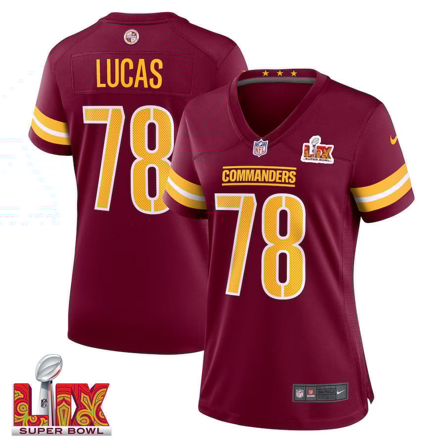Cornelius Lucas #78 Washington Commanders Super Bowl LIX Women's Jersey - Burgundy JS6410 nicesnker