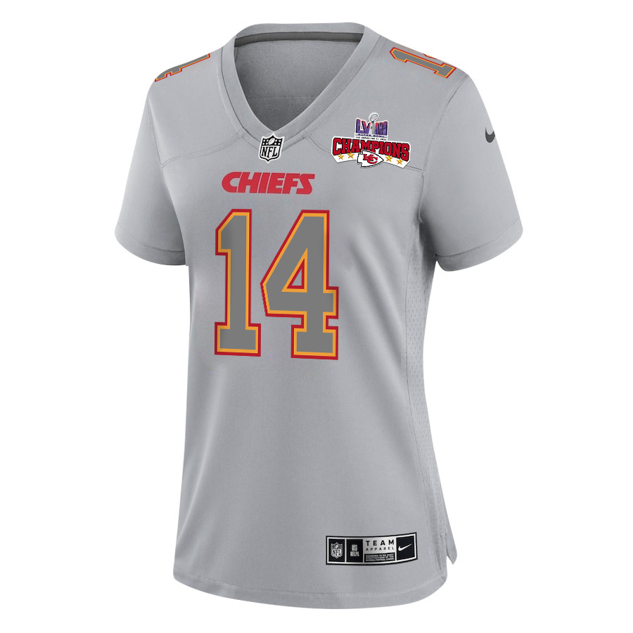 Alternative view of Cornell Powell 14 Kansas City Chiefs Super Bowl LVIII Champions 4 Stars Patch Atmosphere Fashion Game Women Jersey - Gray JS8975 nicesnker