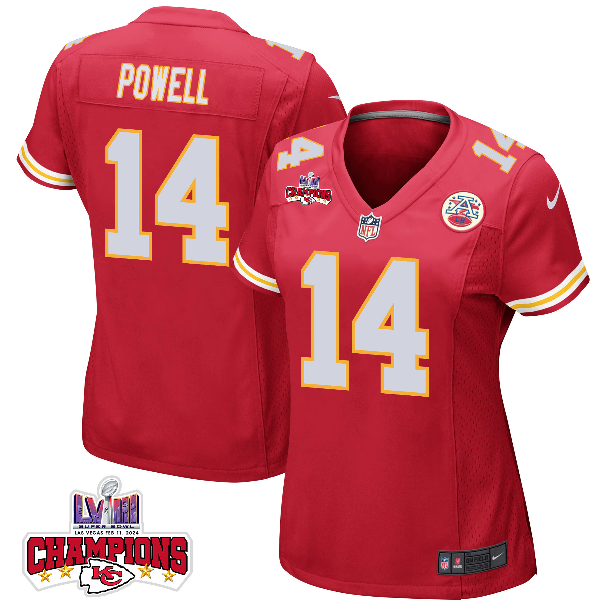 Cornell Powell 14 Kansas City Chiefs Super Bowl LVIII Champions 4 Stars Patch Game Women Jersey - Red JS9685 nicesnker