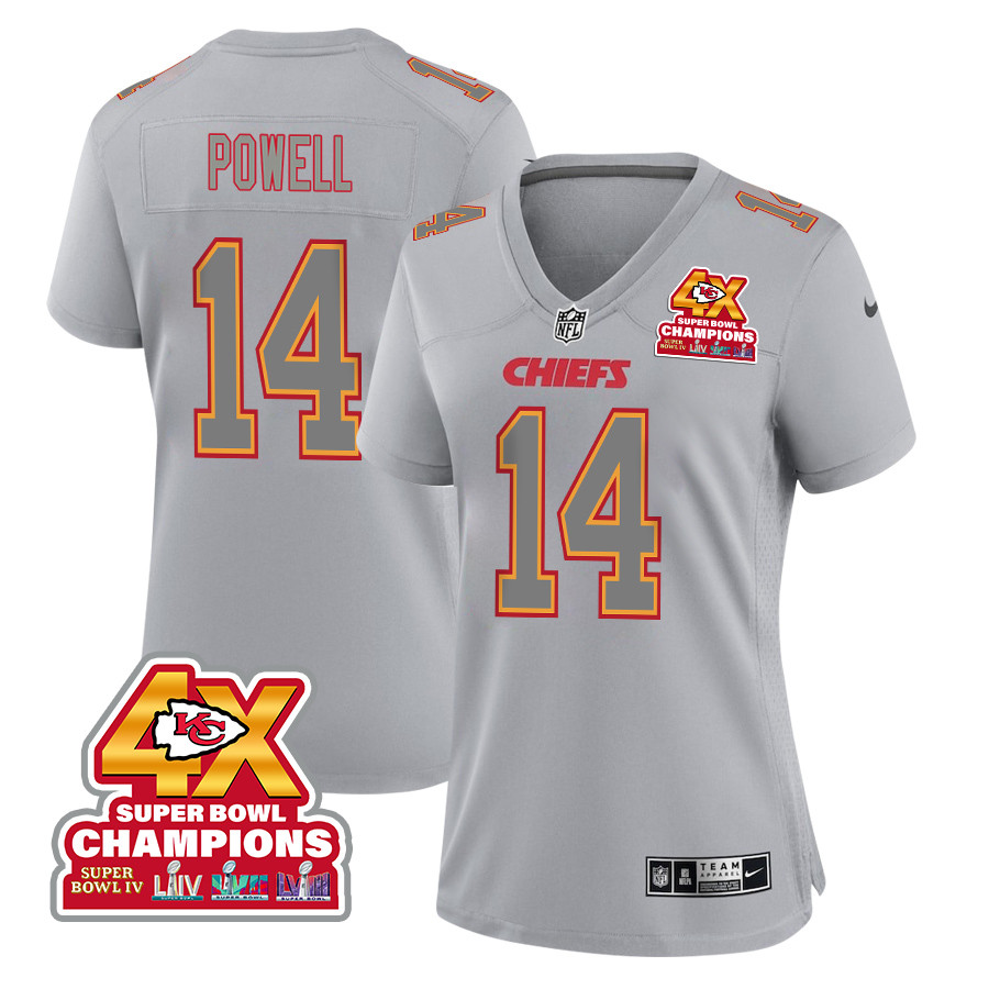 Cornell Powell 14 Kansas City Chiefs Super Bowl LVIII Champions 4X Atmosphere Fashion Game Women Jersey - Gray JS5283 nicesnker