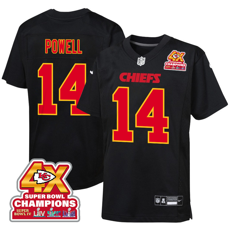 Cornell Powell 14 Kansas City Chiefs Super Bowl LVIII Champions 4X Fashion Game YOUTH Jersey - Carbon Black JS7284 nicesnker