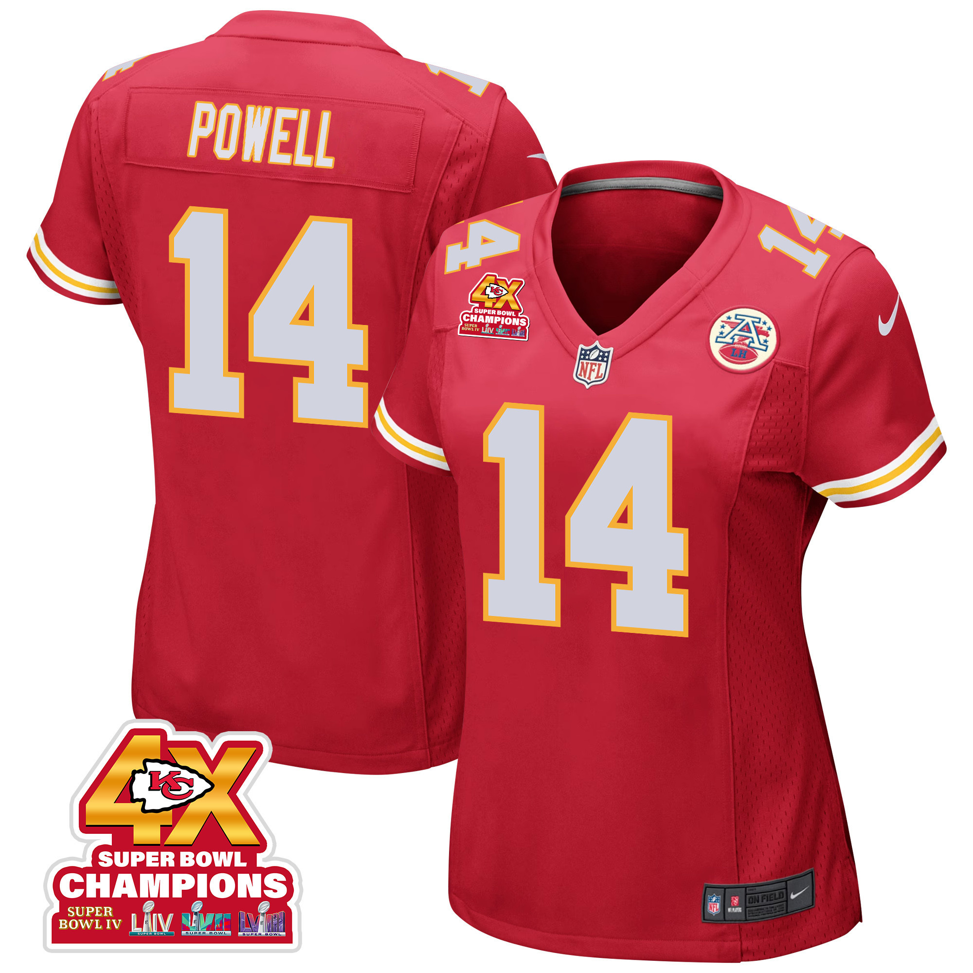 Cornell Powell 14 Kansas City Chiefs Super Bowl LVIII Champions 4X Game Women Jersey - Red JS6410 nicesnker