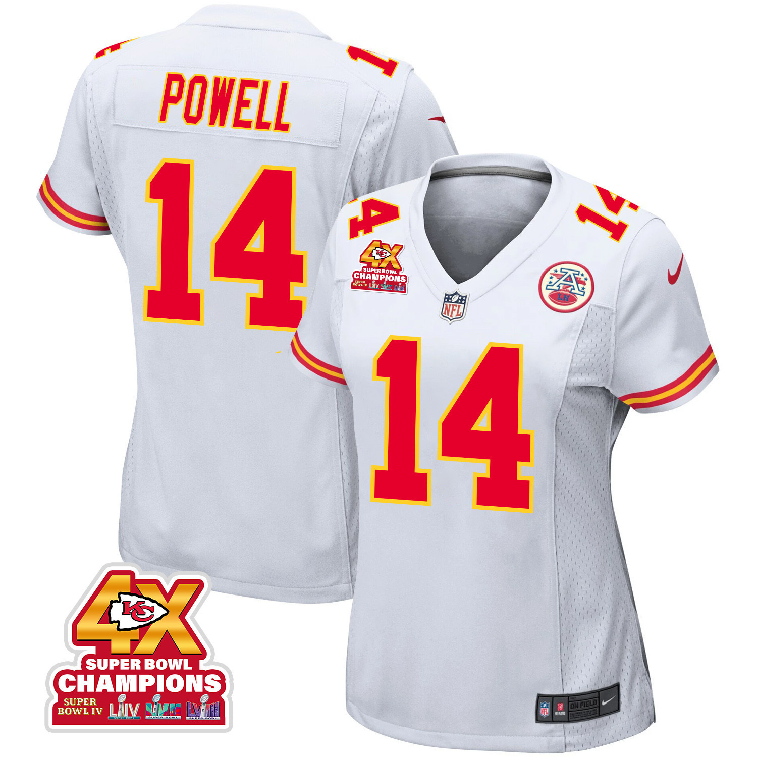 Cornell Powell 14 Kansas City Chiefs Super Bowl LVIII Champions 4X Game Women Jersey - White JS2853 nicesnker