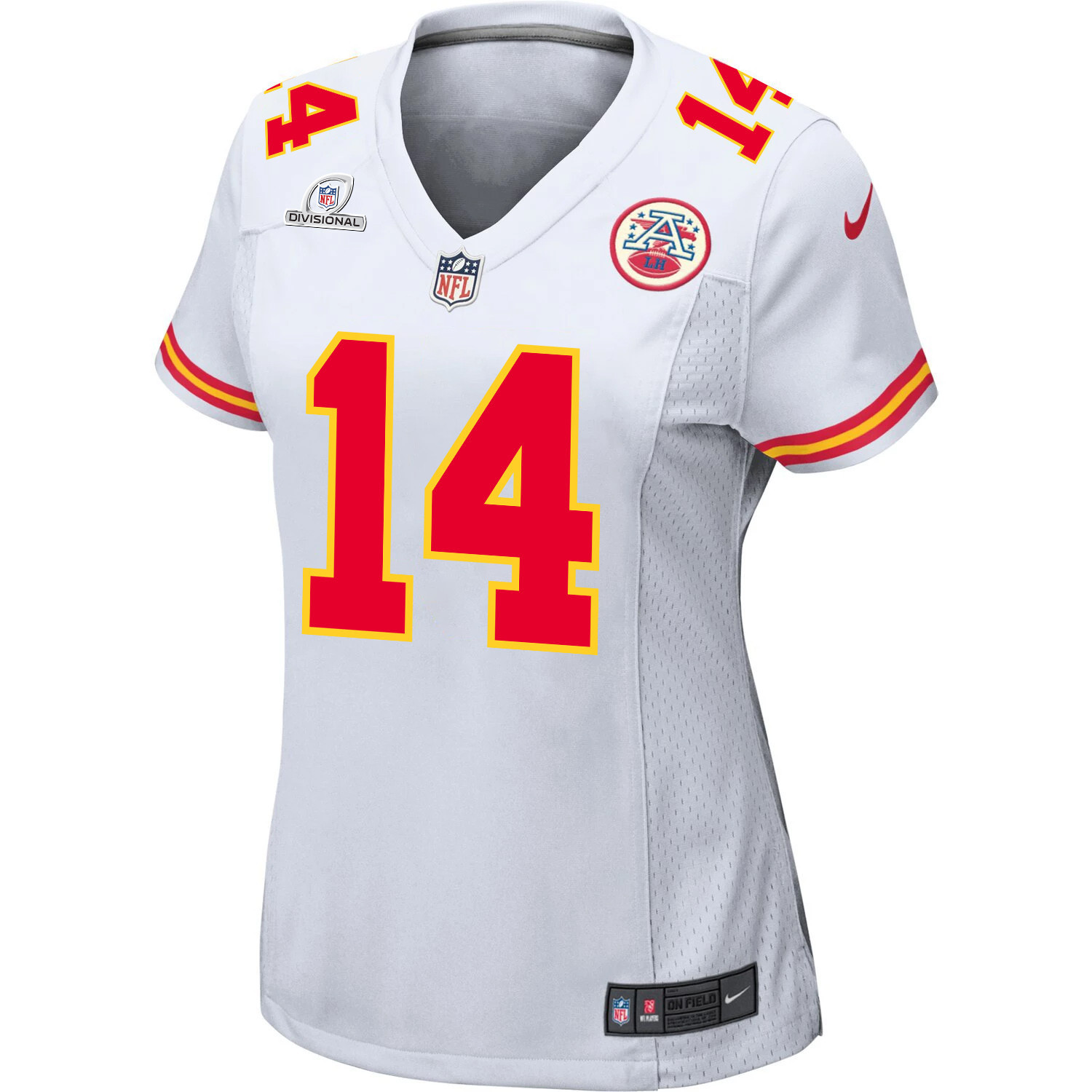 Alternative view of Cornell Powell 14 Kansas City Chiefs Super Bowl LVIII Patch Game Women Jersey - White JS6206 nicesnker