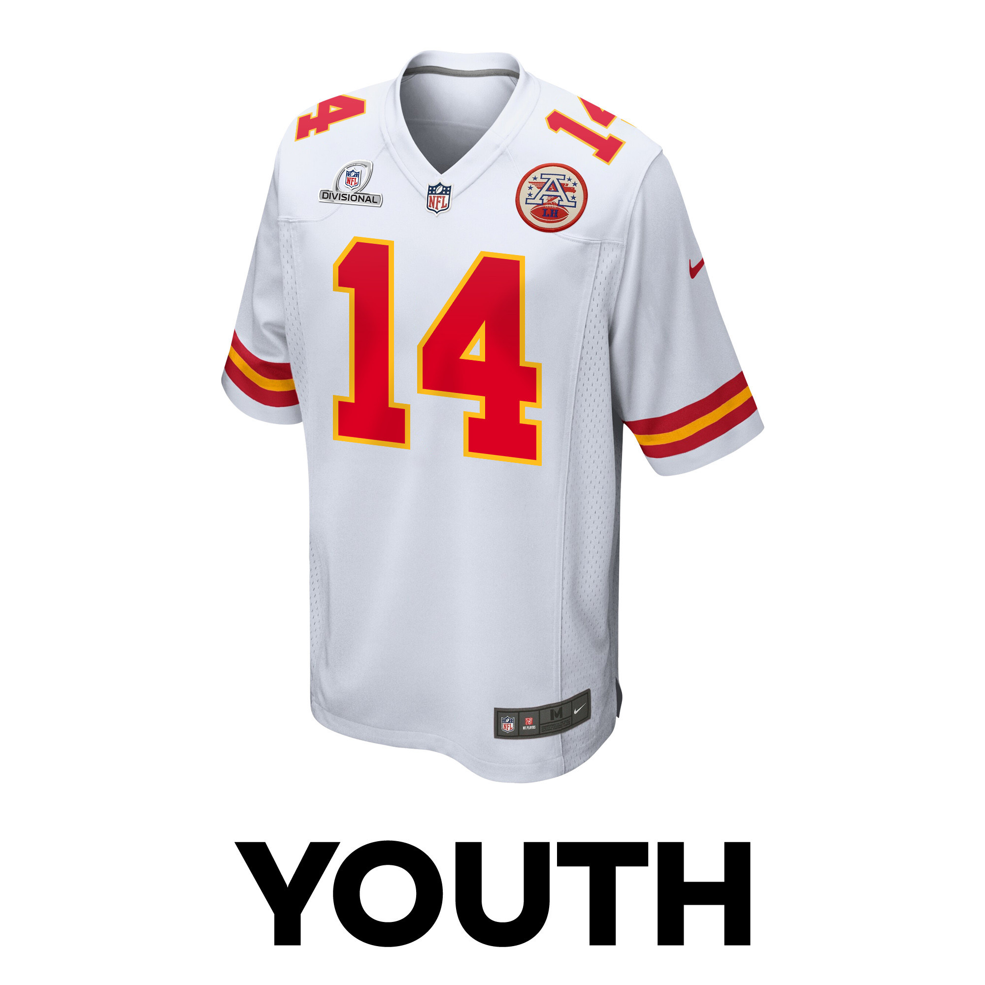 Alternative view of Cornell Powell 14 Kansas City Chiefs Super Bowl LVIII Patch Game YOUTH Jersey - White JS7878 nicesnker