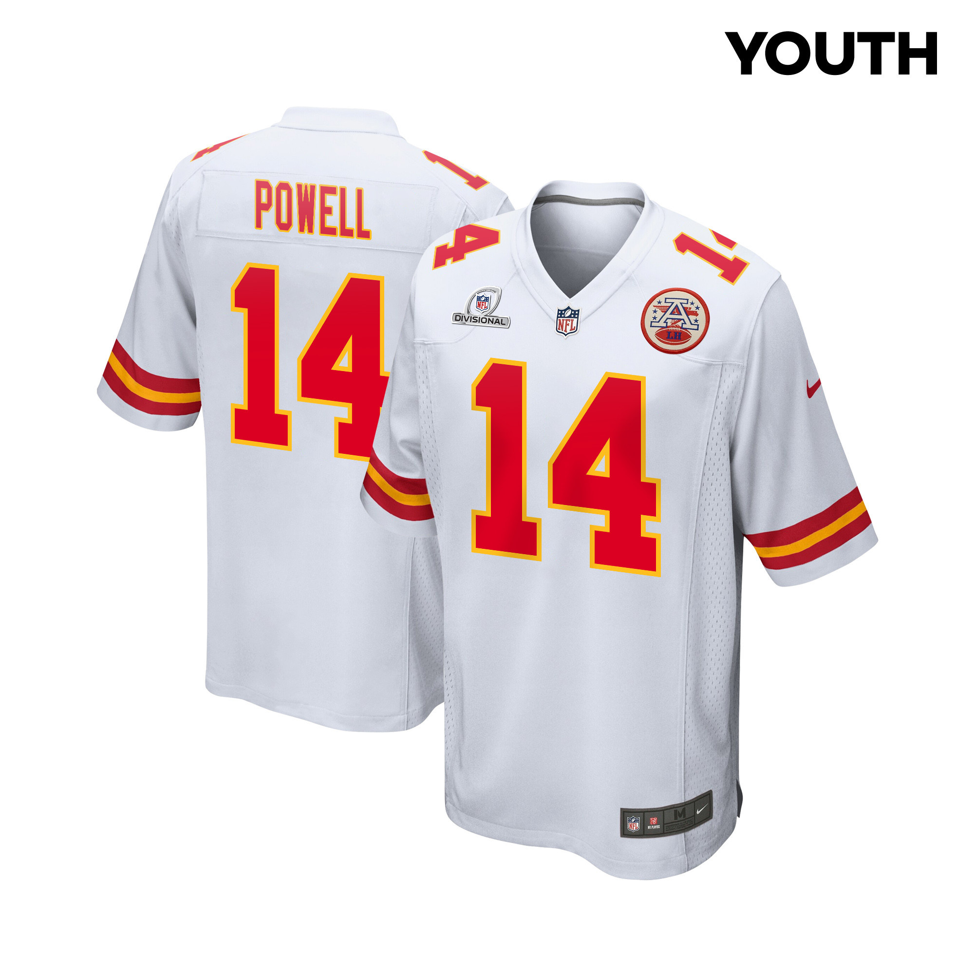 Cornell Powell 14 Kansas City Chiefs Super Bowl LVIII Patch Game YOUTH Jersey - White JS7878 nicesnker