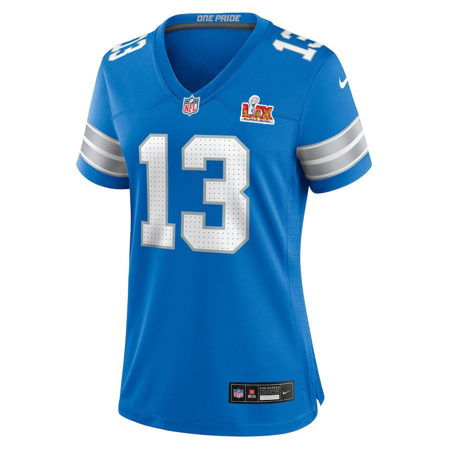 Alternative view of Craig Reynolds #13 Detroit Lions Super Bowl LIX Women's Jersey - Blue JS3195 nicesnker