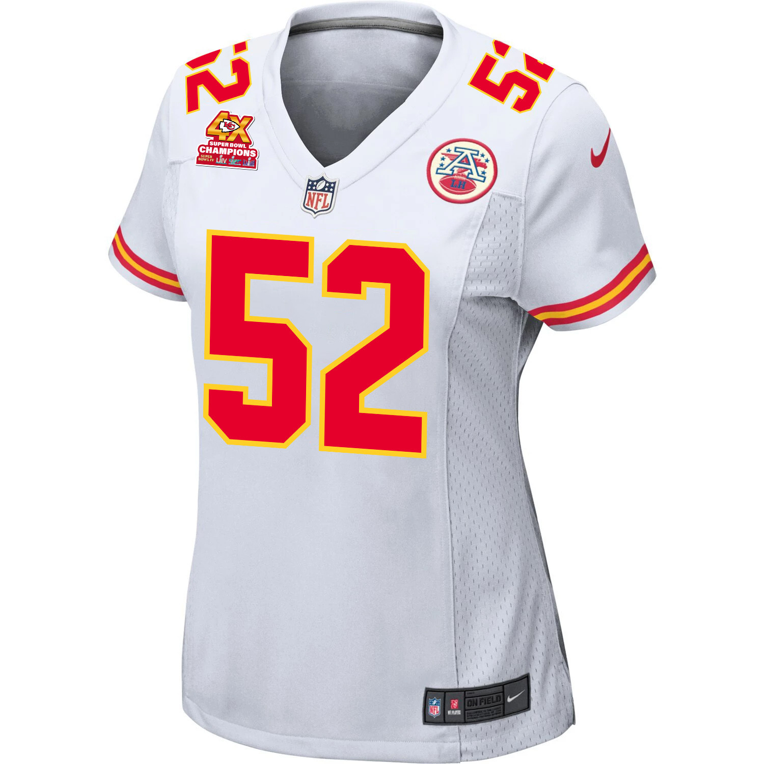 Alternative view of Creed Humphrey 52 Kansas City Chiefs Super Bowl LVIII Champions 4X Game Women Jersey - White JS9211 nicesnker