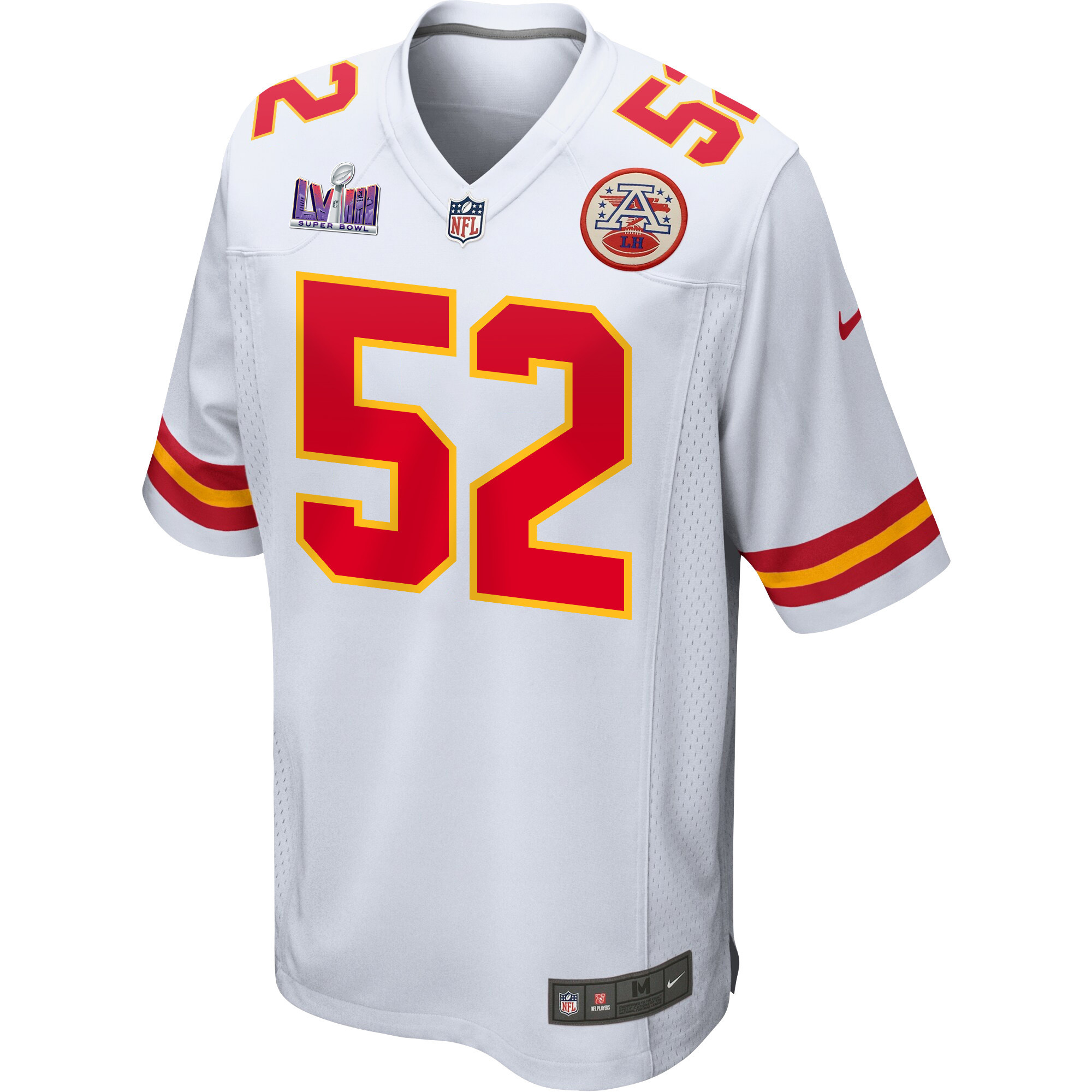 Alternative view of Creed Humphrey 52 Kansas City Chiefs Super Bowl LVIII Patch Game Men Jersey - White JS2226 nicesnker