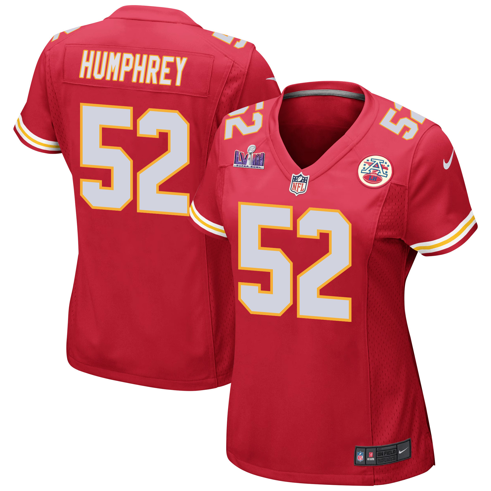 Creed Humphrey 52 Kansas City Chiefs Super Bowl LVIII Patch Game Women Jersey - Red JS7086 nicesnker